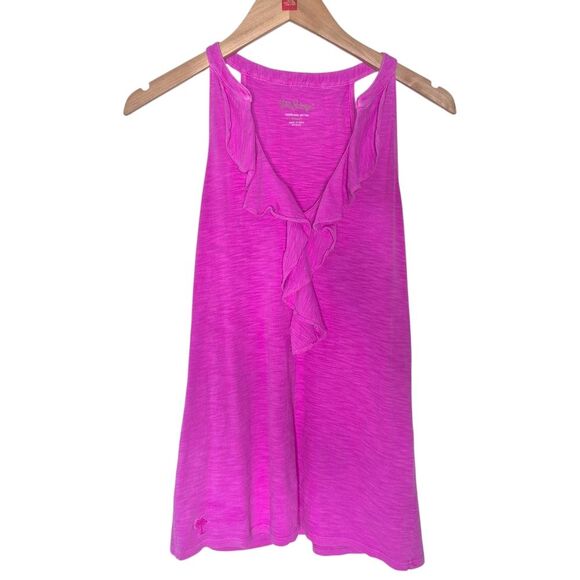 Lilly Pulitzer Shay Ruffle Sleeveless Tank Purple-Pink Pima Cotton Size Medium - Picture 1 of 3
